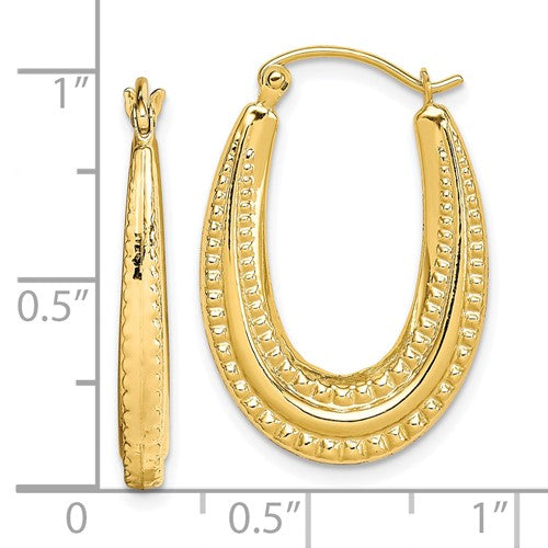 10k yellow gold shrimp oval twisted classic textured hoop earrings 25mm x 17mm