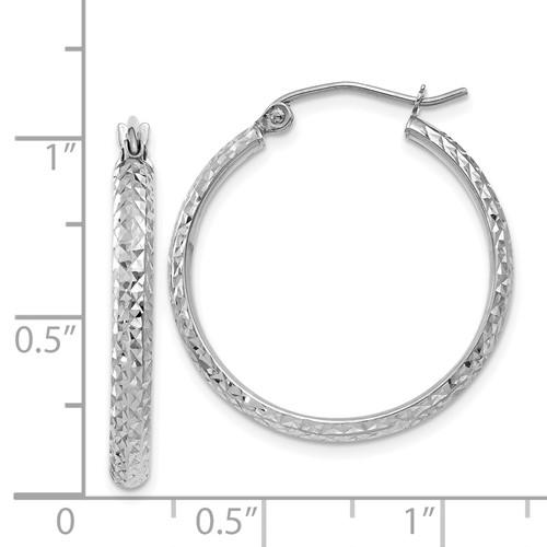 14k White Gold Diamond Cut Round Hoop Earrings 24mm x 2.5mm