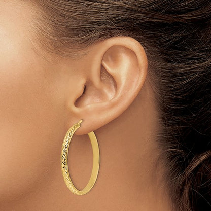 14k yellow gold diamond cut round hoop earrings 38mm x 4mm