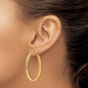 14K Yellow Gold Diamond Cut Round Hoop Earrings 38mm x 4mm