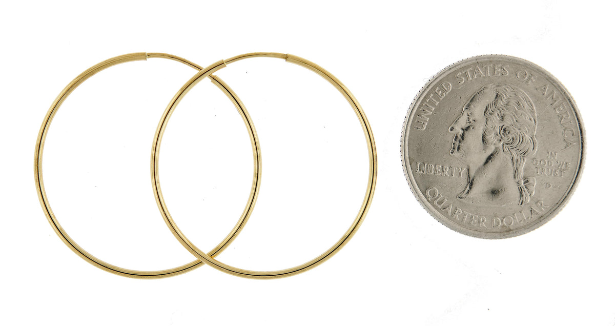 14k yellow gold round endless hoop earrings 27mm x 1.25mm