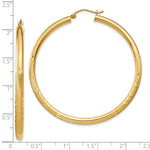 Indlæs billede til gallerivisning 10K Yellow Gold Satin Diamond Cut Round Hoop Earrings 50mm x 3mm
