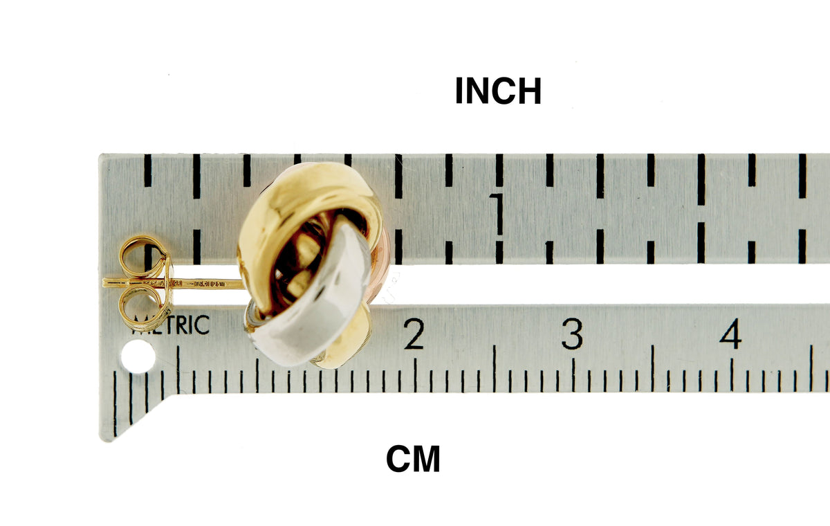 14k gold tri color 14mm love knot post earrings