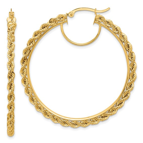 10k yellow gold diamond cut rope round hoop earrings 48mm x 2.95mm