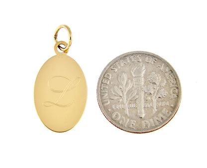 14k yellow gold oval disc pendant charm personalized engraved initial letter monogram