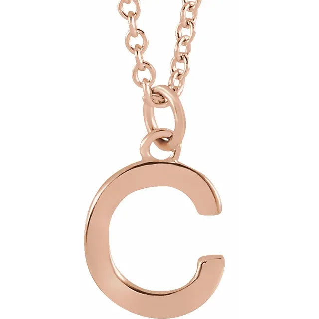 14k Rose Gold Letter C Initial Block Pendant Necklace