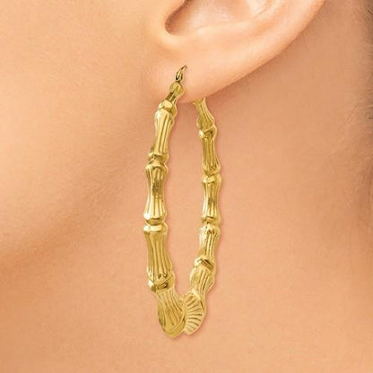 14k yellow gold bamboo hoop earrings 53mm