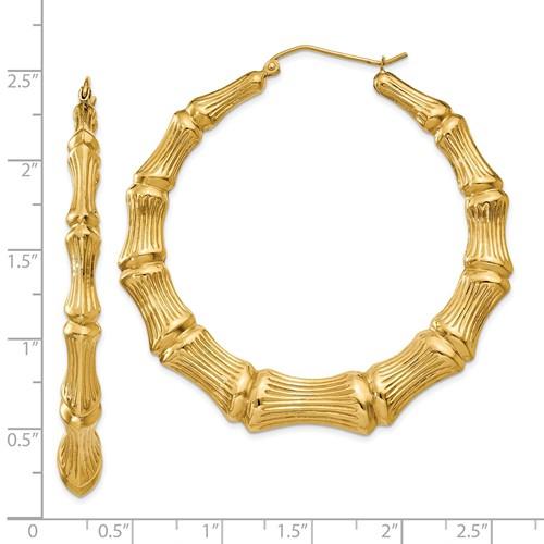 14k yellow gold bamboo hoop earrings 53mm