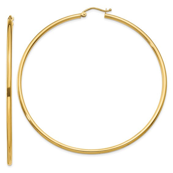 10k yellow gold classic round hoop click top earrings 68mm x 2mm