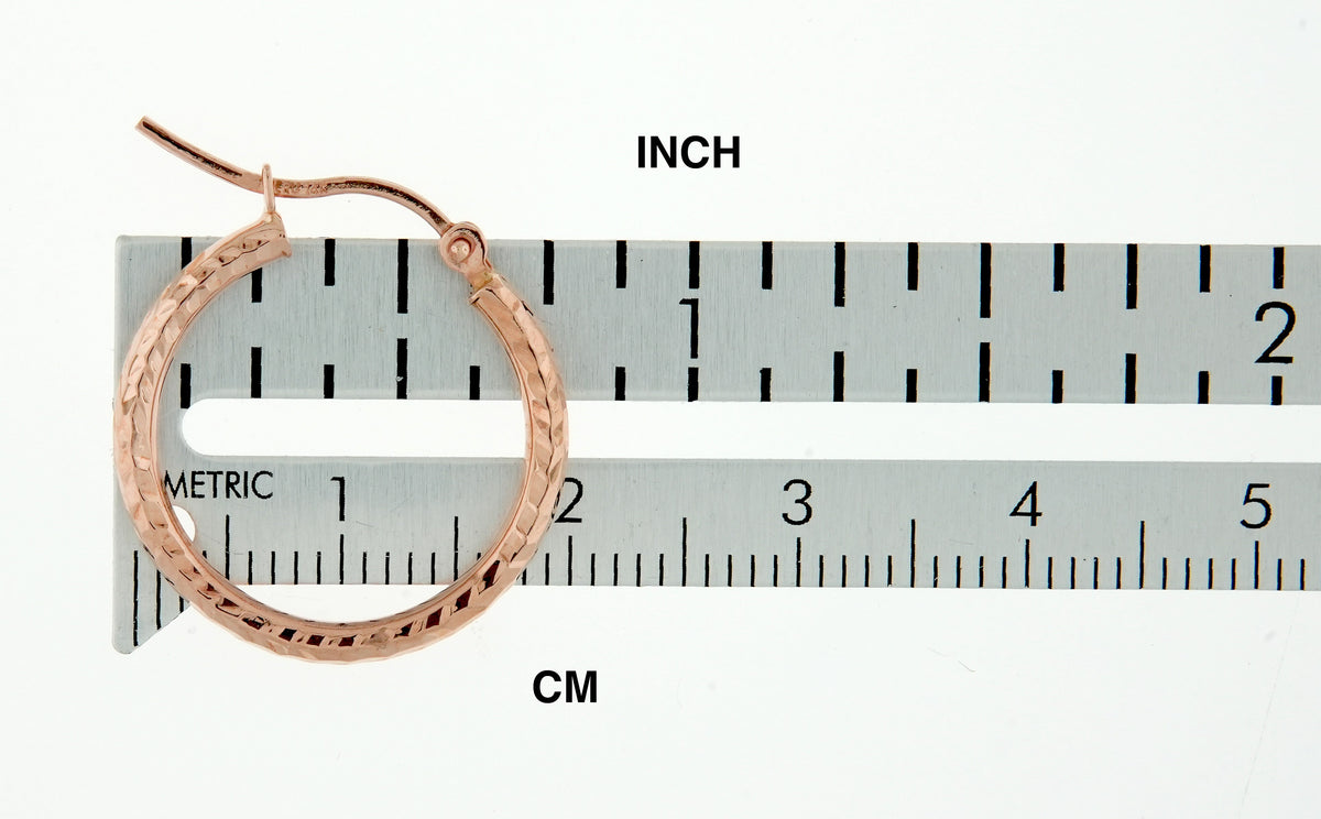 14k rose gold diamond cut textured classic round hoop earrings 20mm x 2mm