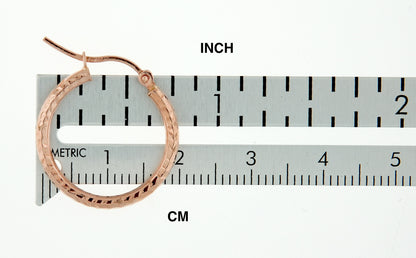 14k rose gold diamond cut textured classic round hoop earrings 20mm x 2mm