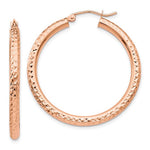 Lataa kuva Galleria-katseluun, 10k Rose Gold Diamond Cut Round Hoop Earrings 35mm x 3mm
