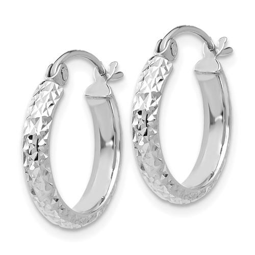 14k white gold diamond cut round hoop earrings 15mm x 2.5mm
