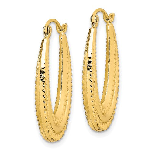 10k yellow gold shrimp oval twisted classic textured hoop earrings 25mm x 17mm