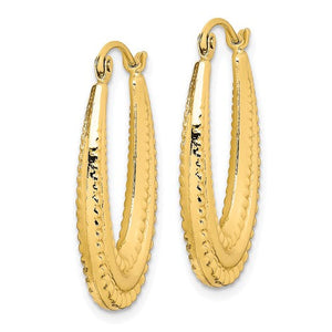 10K Yellow Gold Shrimp Oval Twisted Classic Textured Hoop Earrings 25mm x 17mm