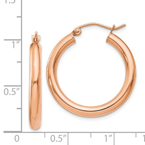 14k rose gold classic round hoop earrings 25mm x 3mm