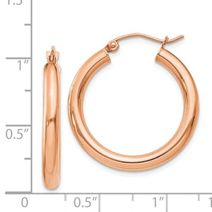 14K Rose Gold Classic Round Hoop Earrings 25mm x 3mm