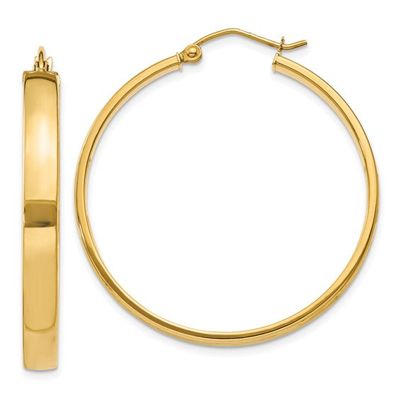 10k yellow gold classic square tube round hoop earrings 35mm x 4mm