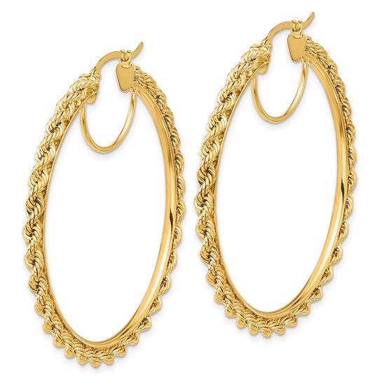 10k yellow gold diamond cut rope round hoop earrings 48mm x 2.95mm