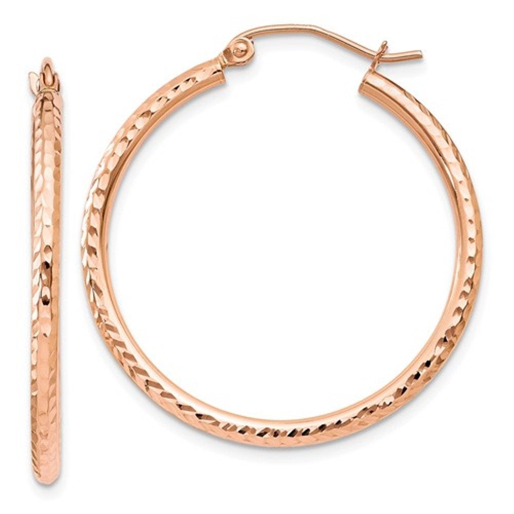 14k rose gold 30mm x 2mm diamond cut round hoop earrings