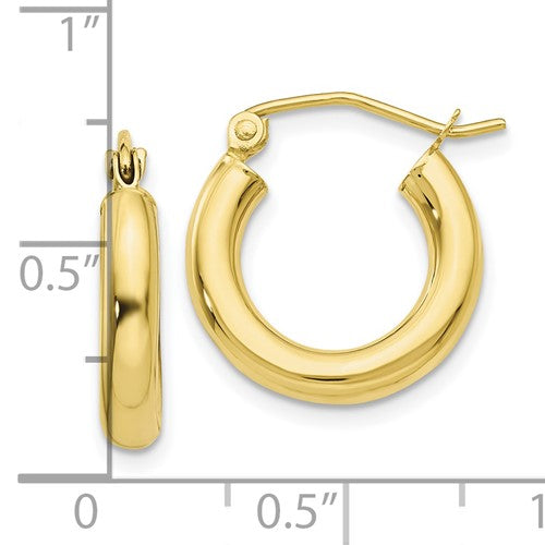 10k yellow gold classic round hoop earrings 16mm x 3mm