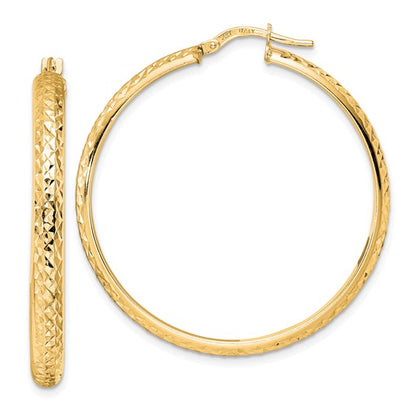 14k yellow gold diamond cut round hoop earrings 38mm x 4mm