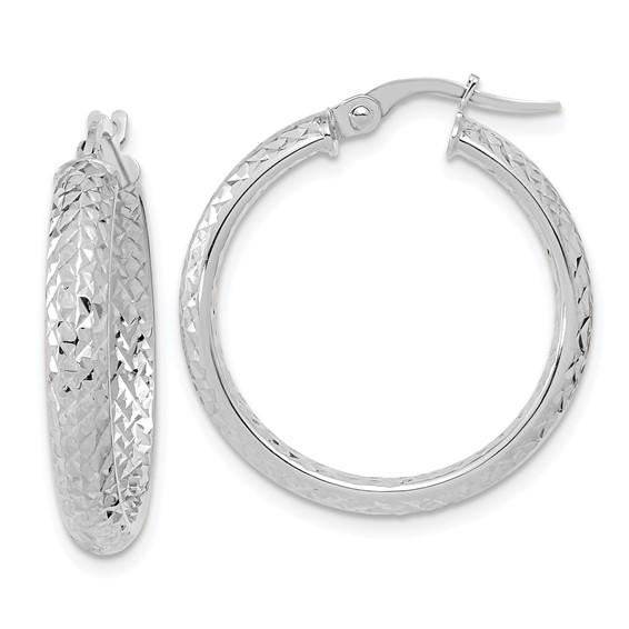 14k white gold diamond cut inside outside round hoop earrings 25mm x 3.75mm