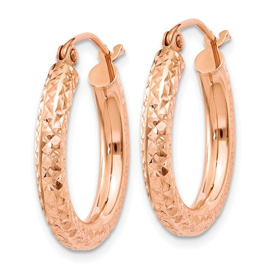 10k rose gold diamond cut round hoop earrings 20mm x 3mm