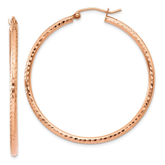 10k rose gold diamond cut round hoop earrings 40mm x 2mm
