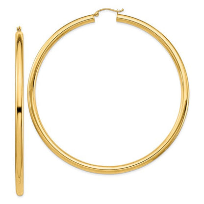 14k yellow gold 3.15 inch diameter extra large giant gigantic round classic hoop earrings lightweight 80mm x 4mm