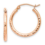 Загрузить изображение в средство просмотра галереи, 14K Rose Gold Diamond Cut Textured Classic Round Hoop Earrings 20mm x 2mm
