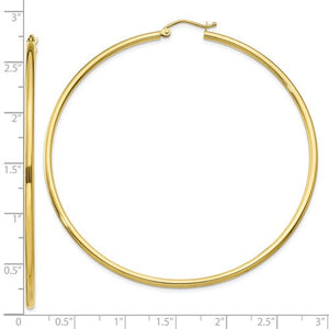 10k Yellow Gold Classic Round Hoop Click Top Earrings 68mm x 2mm