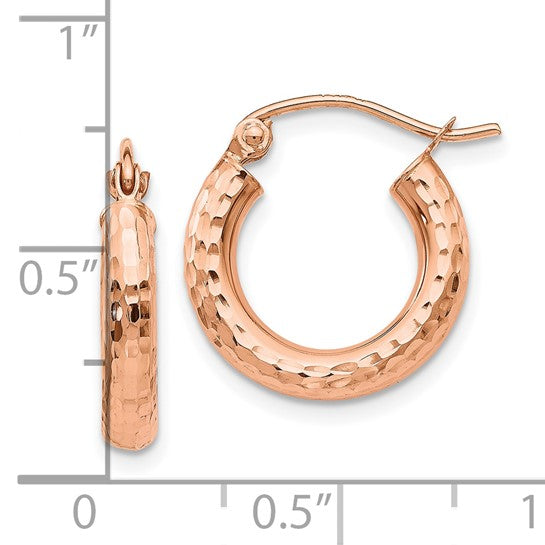 10k rose gold diamond cut round hoop earrings 15mm x 3mm