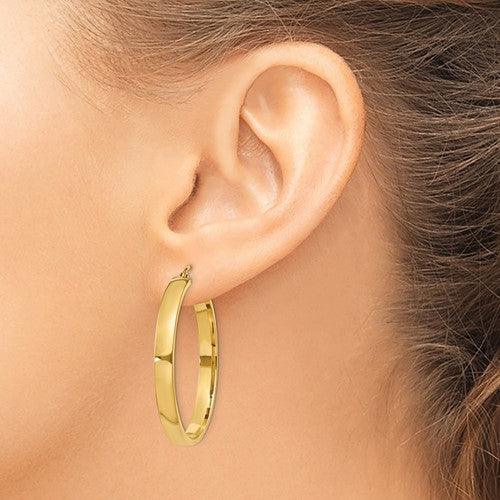 10k yellow gold classic square tube round hoop earrings 35mm x 4mm