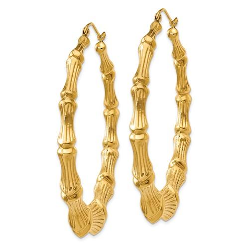 14k yellow gold bamboo hoop earrings 53mm