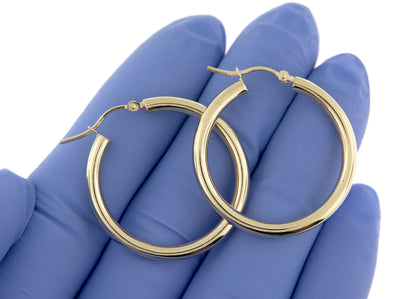 14K Yellow Gold 30mm x 3mm Lightweight Classic Round Hoop Earrings