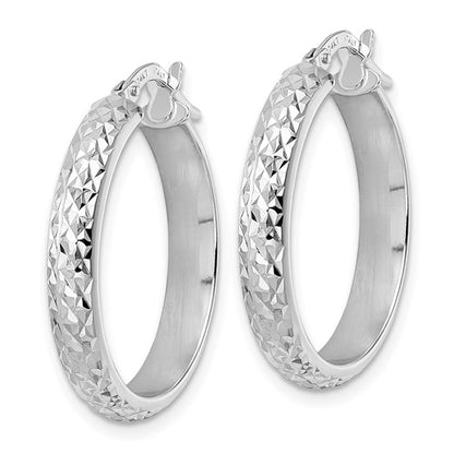 14k white gold diamond cut round hoop earrings 23mm x 4mm