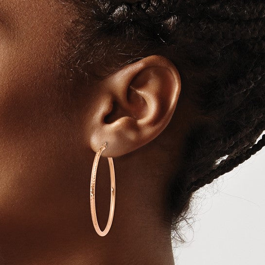 10k rose gold diamond cut round hoop earrings 40mm x 2mm