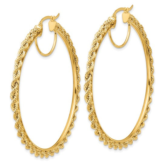 10k yellow gold diamond cut rope round hoop earrings 55mm x 2.95mm