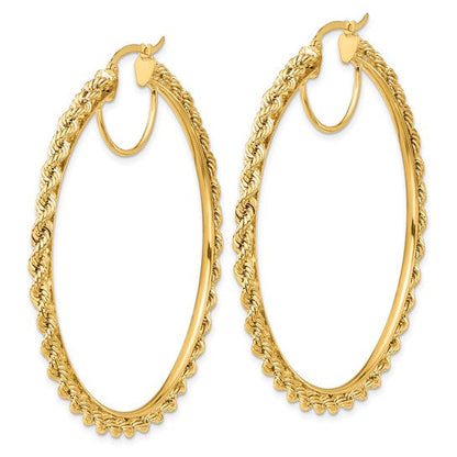 10k yellow gold diamond cut rope round hoop earrings 55mm x 2.95mm