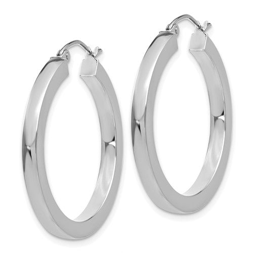 10k white gold classic square tube round hoop earrings 31mm x 3mm