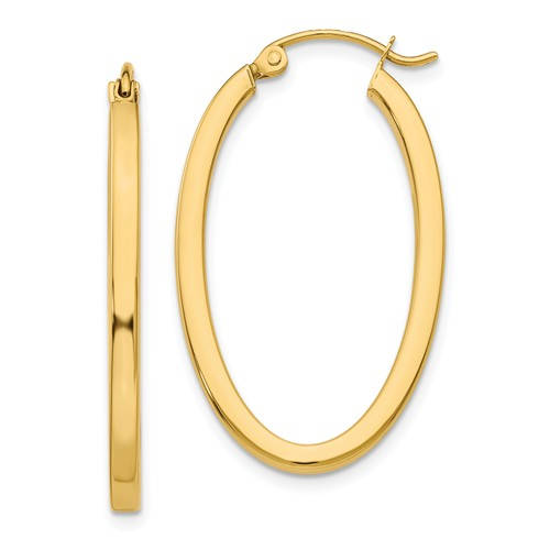 14K Yellow Gold 30mm x 18.5mm x 2mm Classic Oval Hoop Earrings