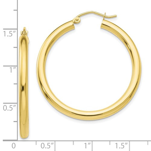 10k yellow gold classic round hoop earrings 35mm x 3mm