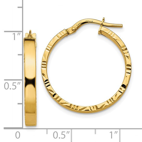 10k yellow gold diamond cut edge round hoop earrings 23mm x 3mm
