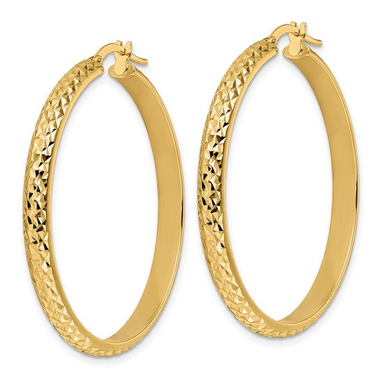 14k yellow gold diamond cut round hoop earrings 38mm x 4mm