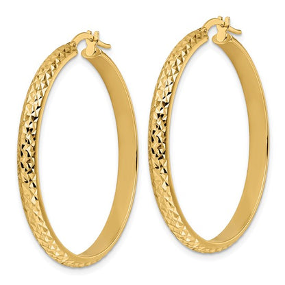 14k yellow gold diamond cut round hoop earrings 38mm x 4mm