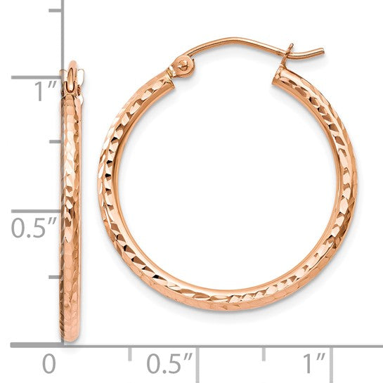 10k rose gold diamond cut round hoop earrings 25mm x 2mm