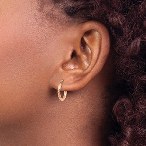 10k Rose Gold Diamond Cut Round Hoop Earrings 14mm x 2mm