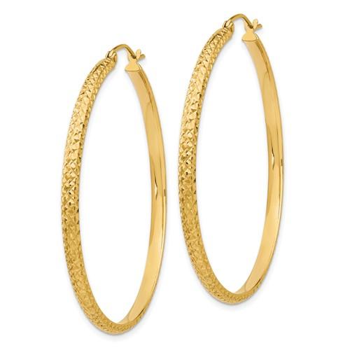 14k yellow gold diamond cut round hoop earrings 45mm x 2.5mm