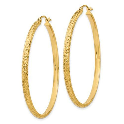 14k yellow gold diamond cut round hoop earrings 45mm x 2.5mm